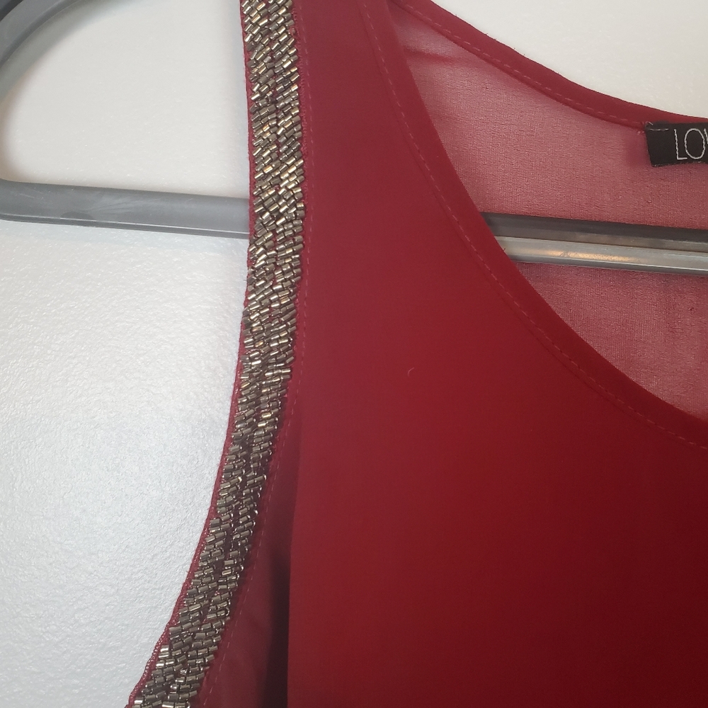 Love culture red tank with beaded trim, small - Picture 5 of 6